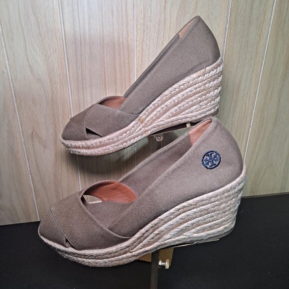 TORY BURCH Fillipa Women's Criss Cross Olive Canvas Wedge Espadrille - Picture 5 of 8